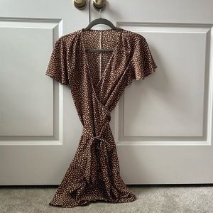 Brown polkadot wrap dress